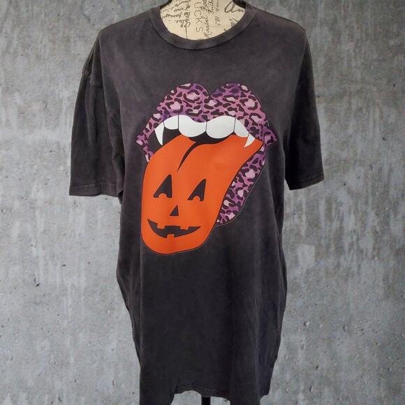 Rolling Stones Leopard Pumpkin Halloween Tee Large - Picture 1 of 4